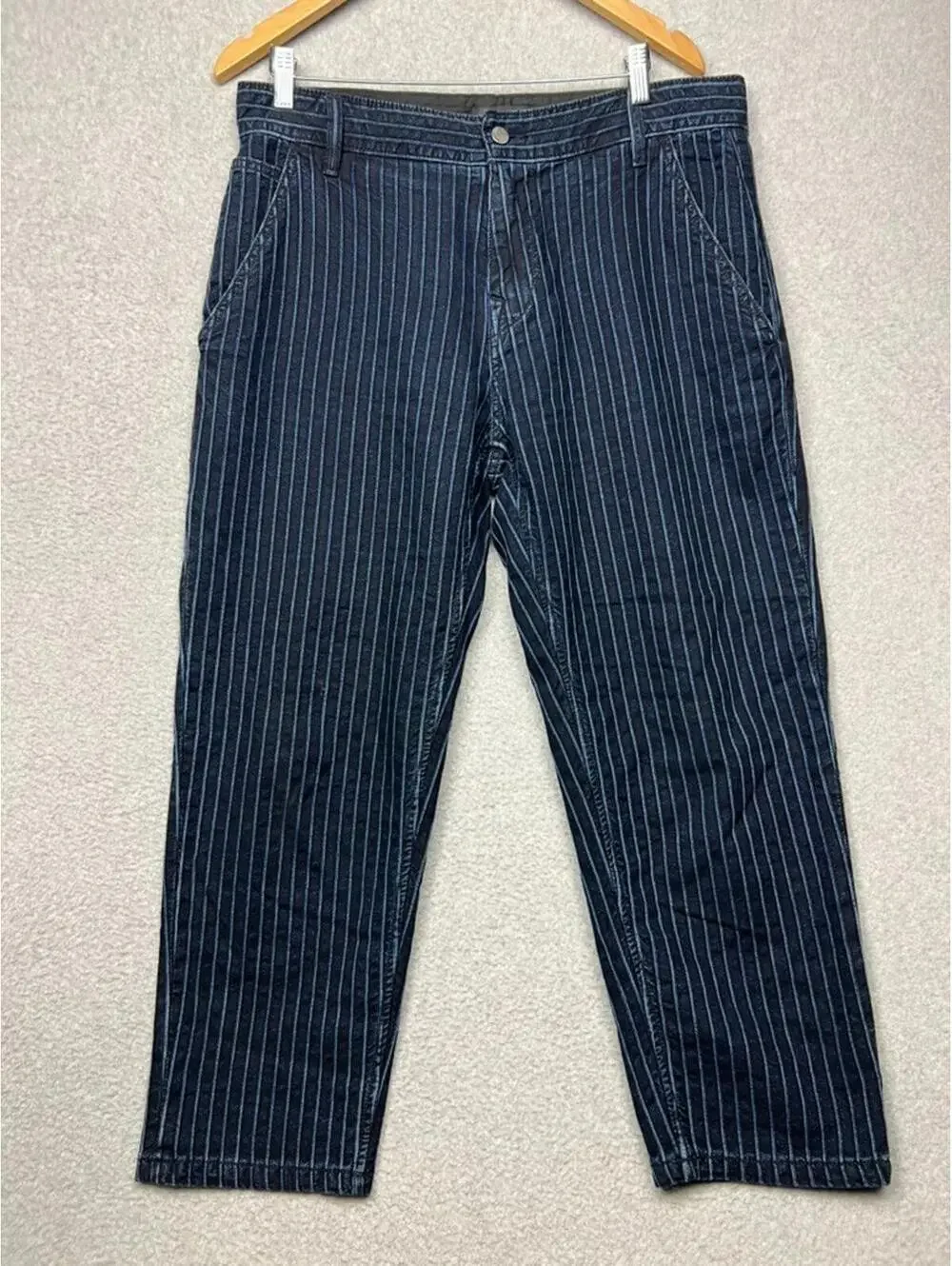True Religion Devin PinStriped Cropped Jeans 34W Y2K Workwear Skater Retro